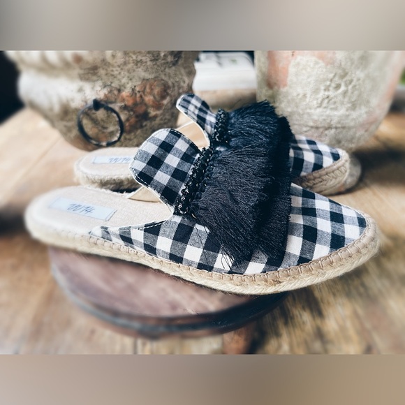 Gingham Mules Jeweled Fringed Espadrille Slides EU 40 NWT VV14 - Picture 7 of 9